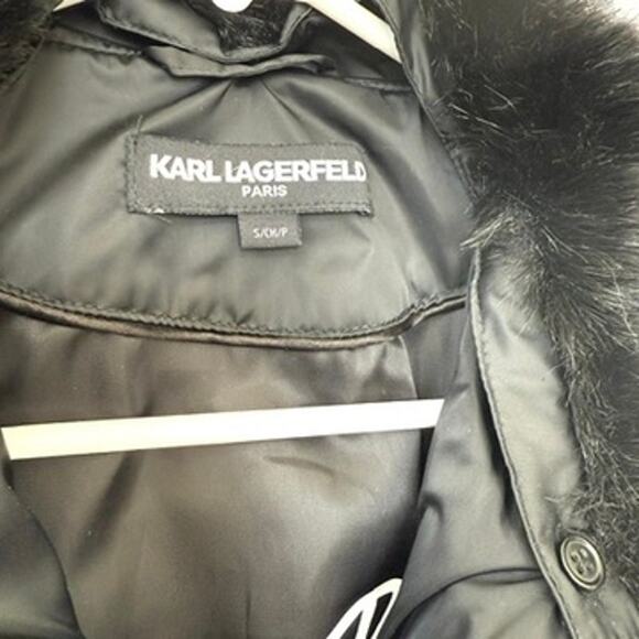 Karl Lagerfeld Paris Quilted Jacket Black Faux Fur Collar Zip Up Women’s S - Picture 2 of 9